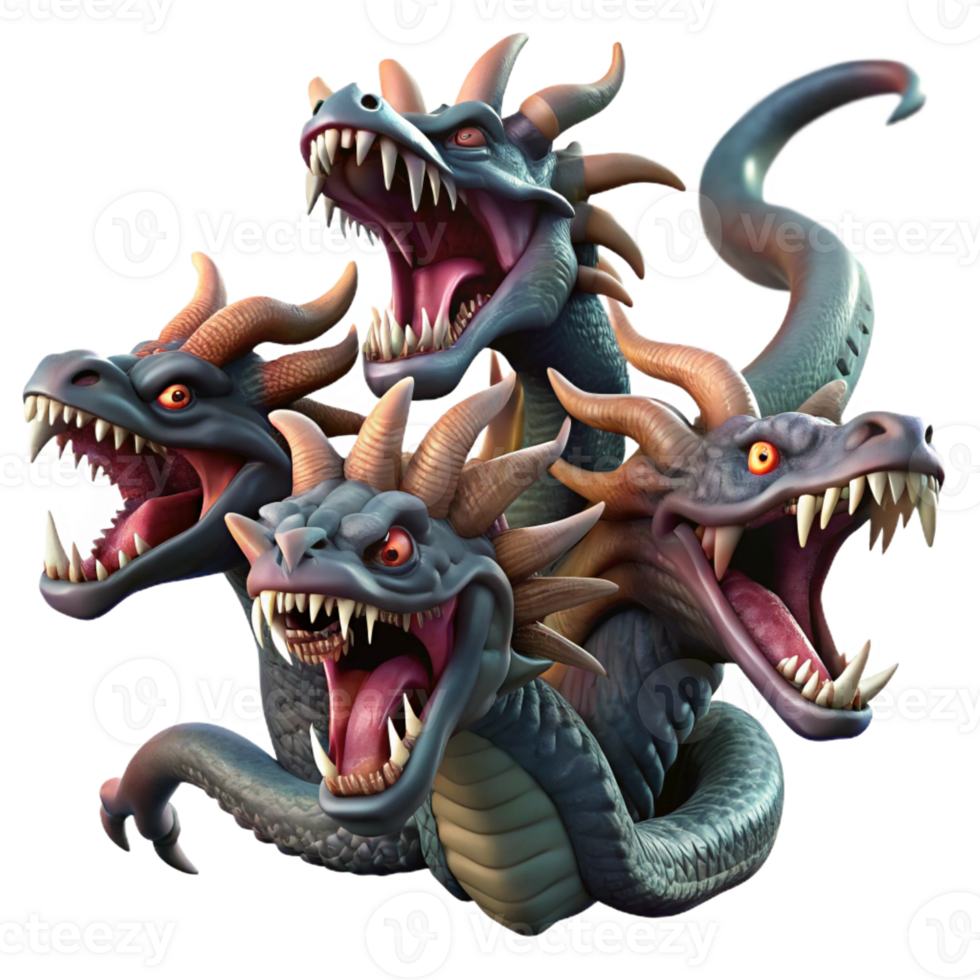 beautiful creative A Fierce Hydra with Multiple Heads Regene premium png