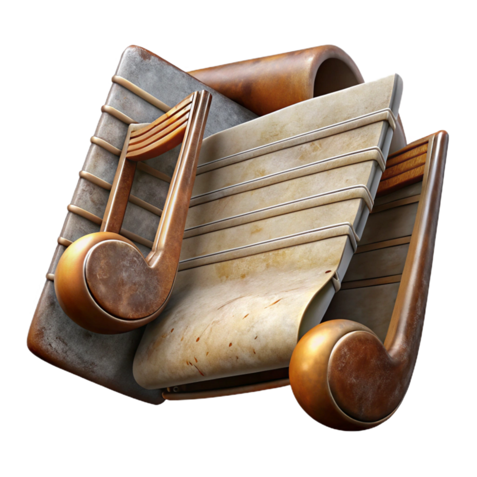 impressive creative Antique Music Sheet Notes Visible on Transparent Background png