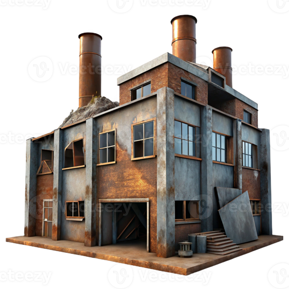 dramatic rustic A Dilapidated Factory with Broken Windows high quality png