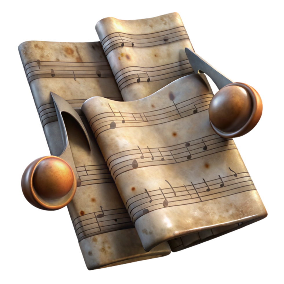 extraordinary classic Antique Music Sheet Notes Visible on Transparent Background detailed png