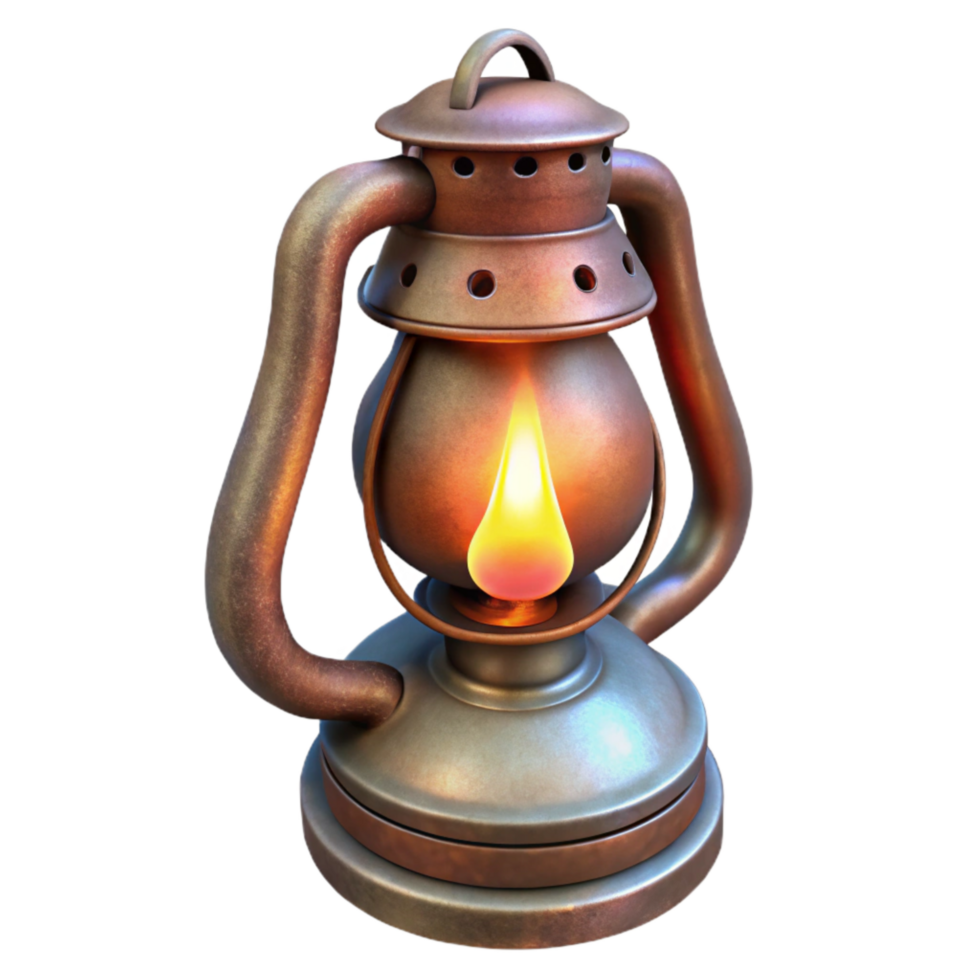 dramatic classic Antique Oil Lamp with Lit Wick detailed png