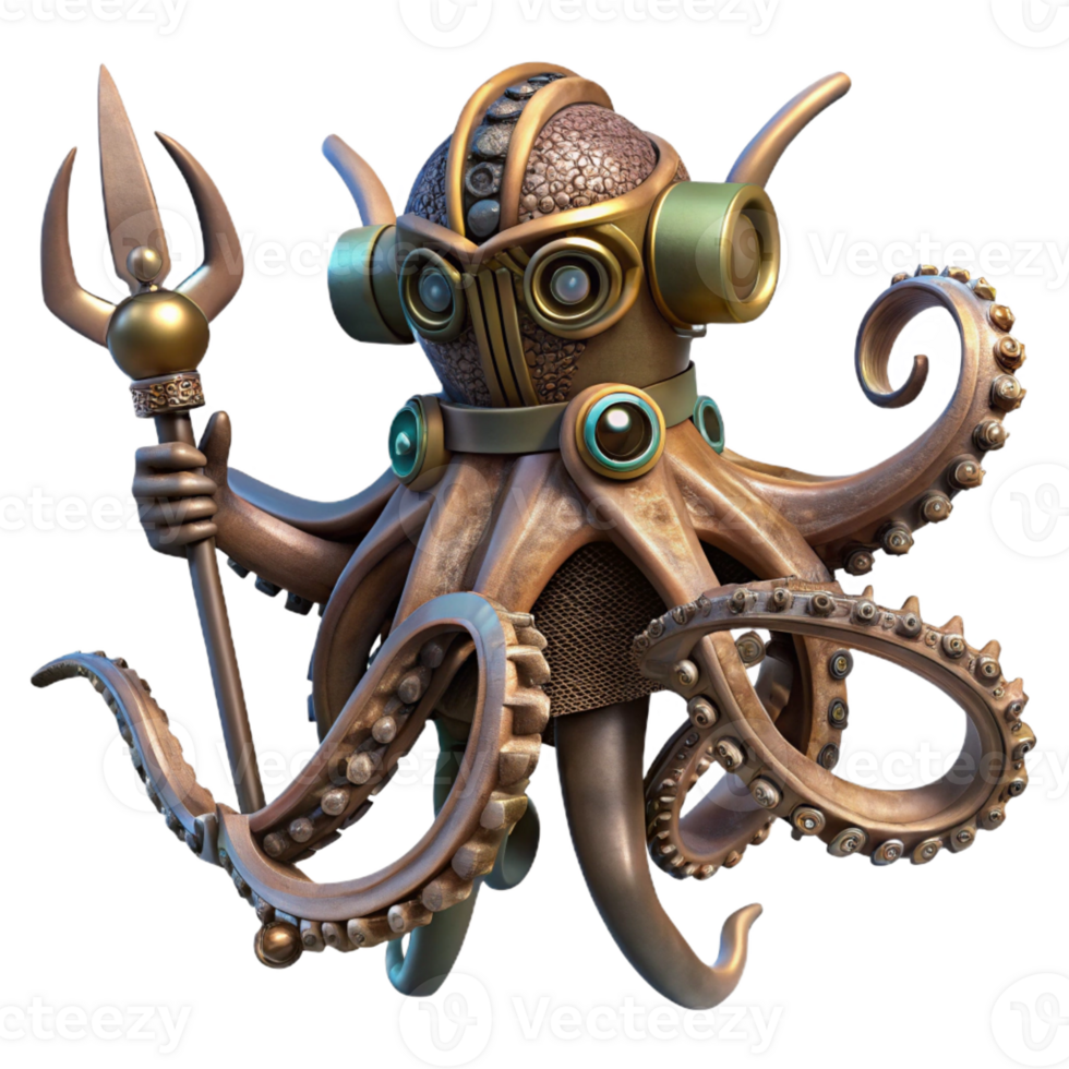 impressive artistic A Steampunk Octopus Wielding a Mechanical authentic png