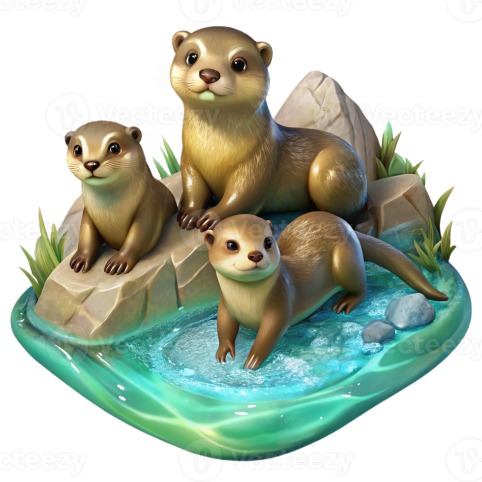 impressive classic A Family of Playful Otters Frolicking In premium png