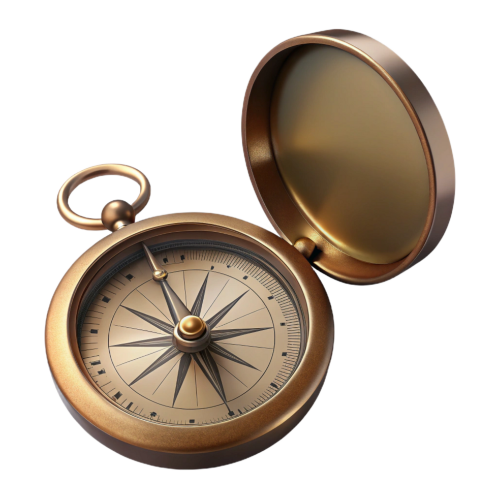 vibrant abstract Antique Pocket Compass Open Face on Transparent Background high quality png