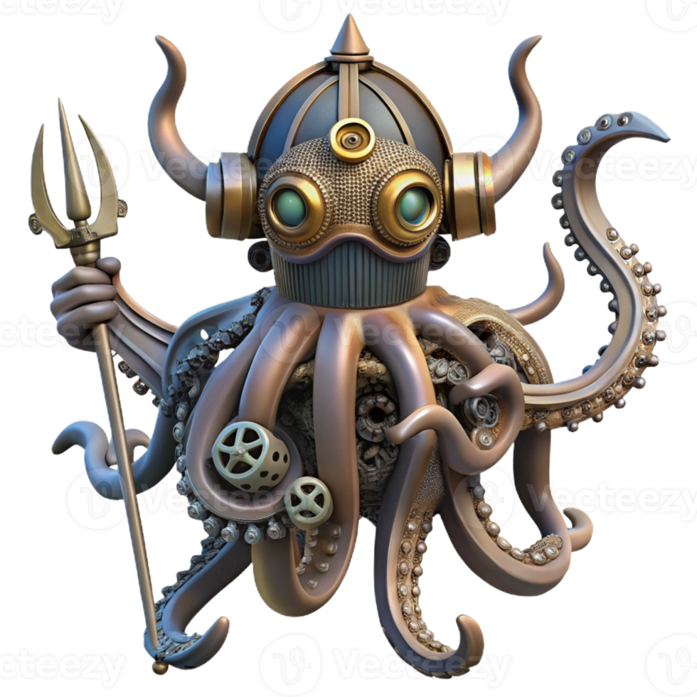 elegant modern A Steampunk Octopus Wielding a Mechanical authentic png