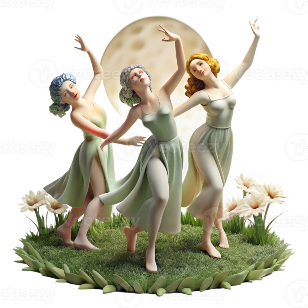 magnificent vintage A Group of Nymphs Dancing in a Moonlit Me premium png