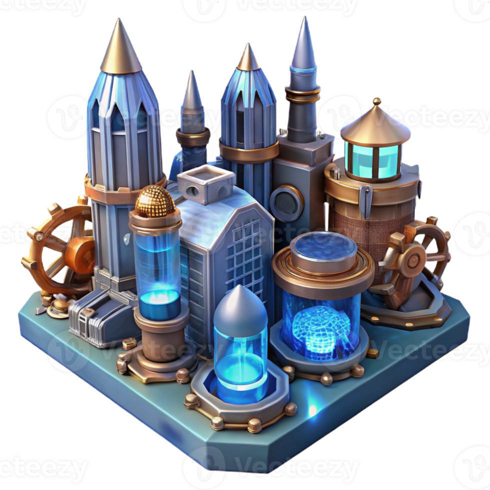 serene abstract A Steampunk Cityscape with Towering Build original png
