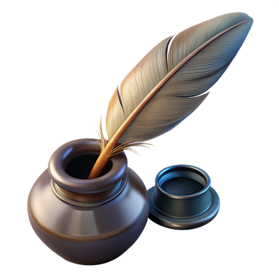 stunning contemporary Antique Quill and Inkwell Side View on Transparent Background png