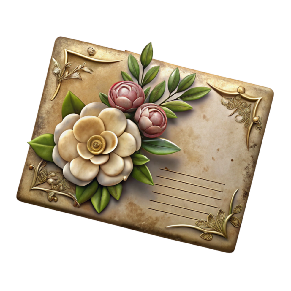 extraordinary abstract Antique Postcard with Floral Design Transparent Background genuine png