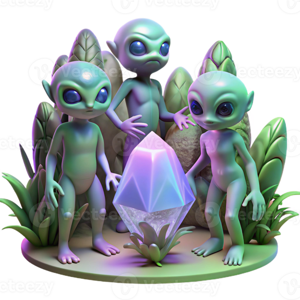 vibrant modern A Group of Alien Creatures with Iridescen high resolution png