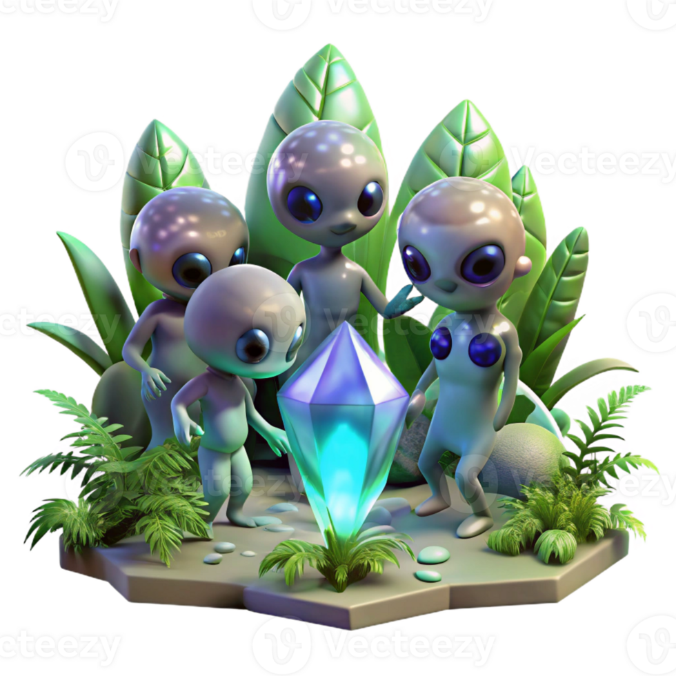 elegant traditional A Group of Alien Creatures with Iridescen detailed png