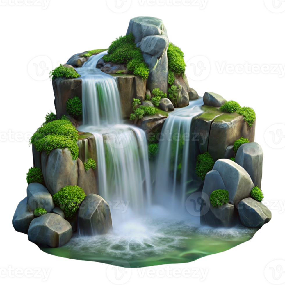 wonderful traditional Waterfall Cascading over Mossy Rocks original png