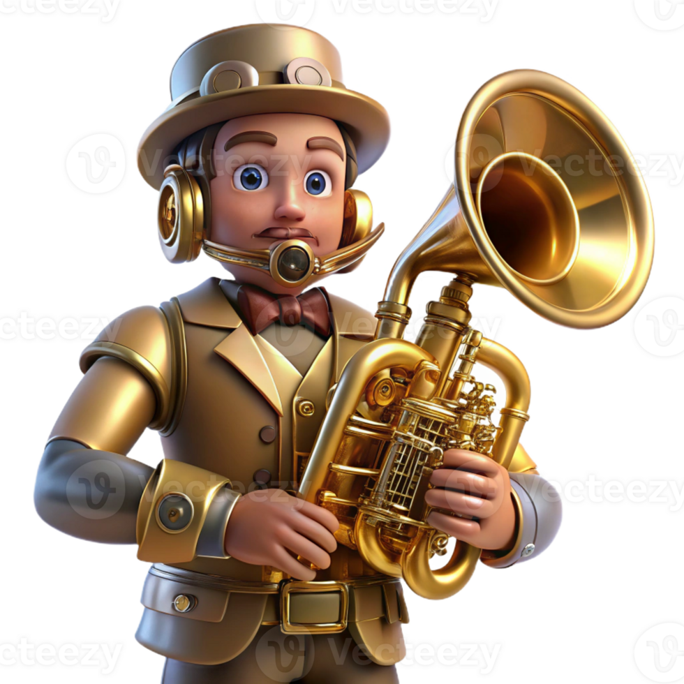 stunning classic Steampunk Musician Playing a Trumpet authentic png
