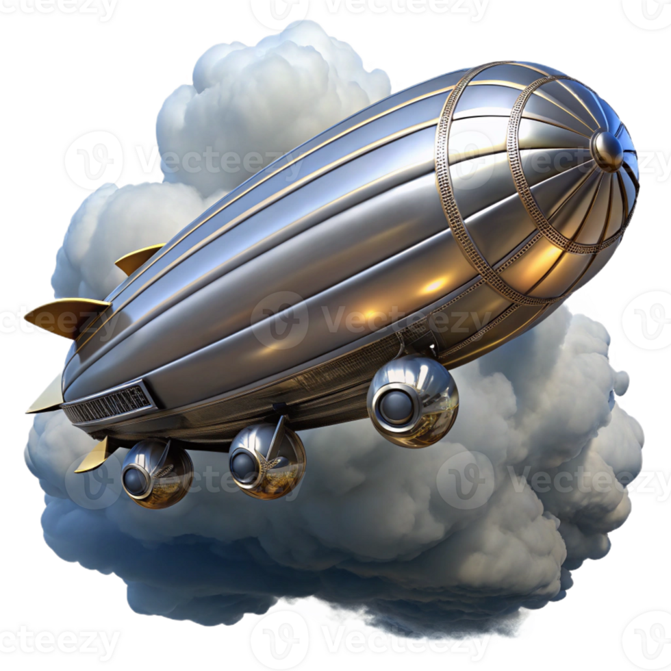 dramatic contemporary A Steampunk Zeppelin Sleek and Silver professional png
