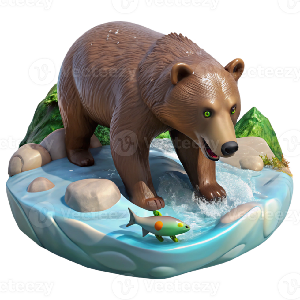 stunning modern A Grizzly Bear Fishing for Salmon in A 4K png