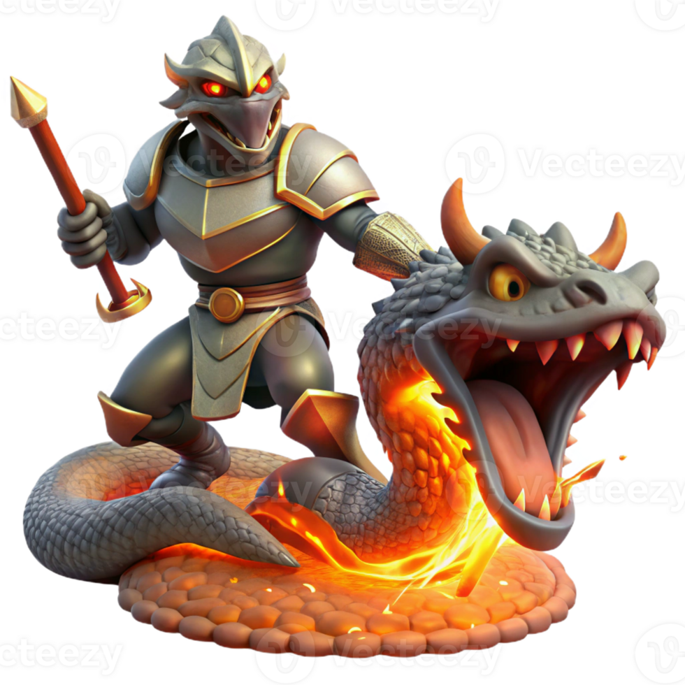 impressive minimalist A Brave Knight Battling a Monstrous Hydr high quality png
