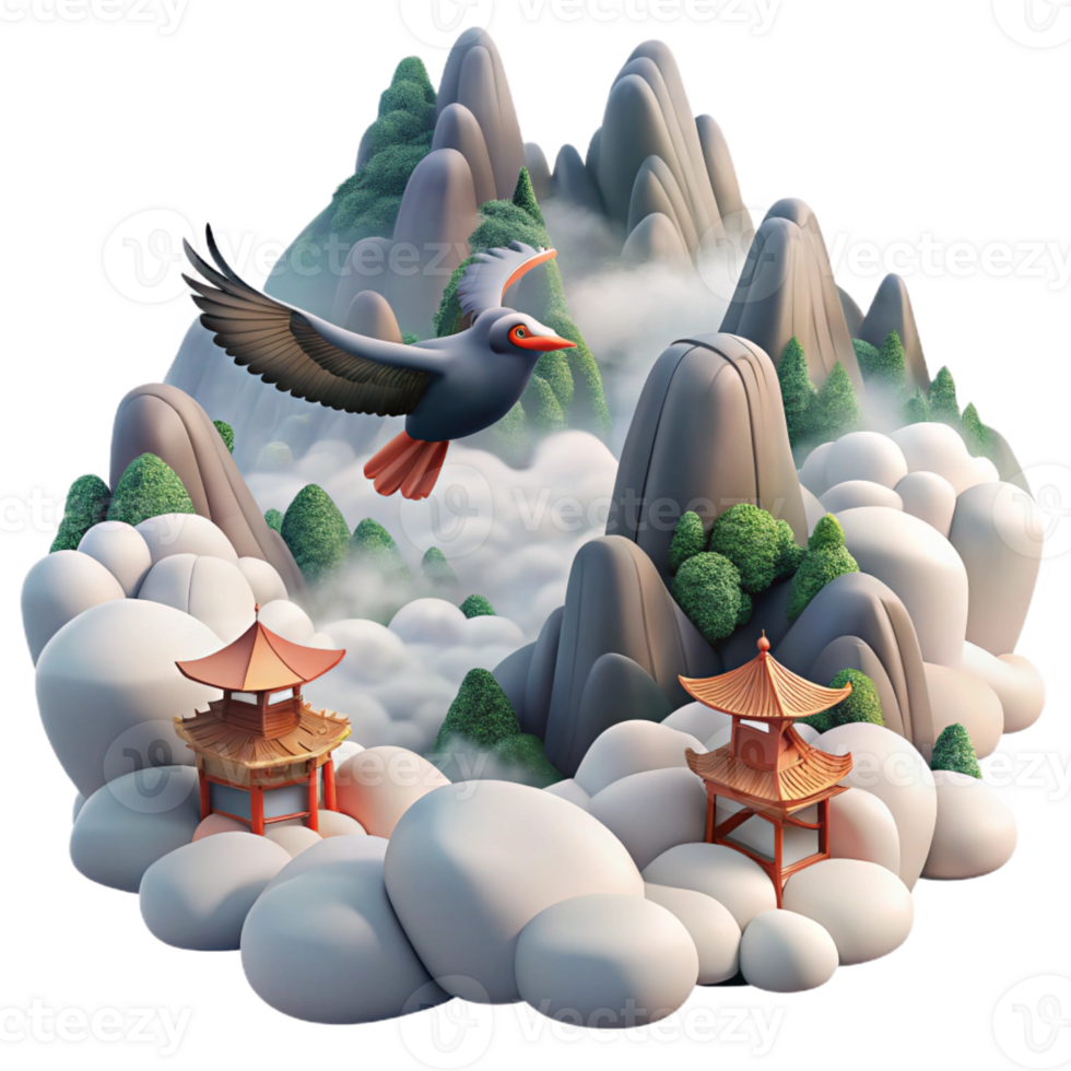 dramatic modern A Graceful Tengu Soaring Through the Mou high quality png