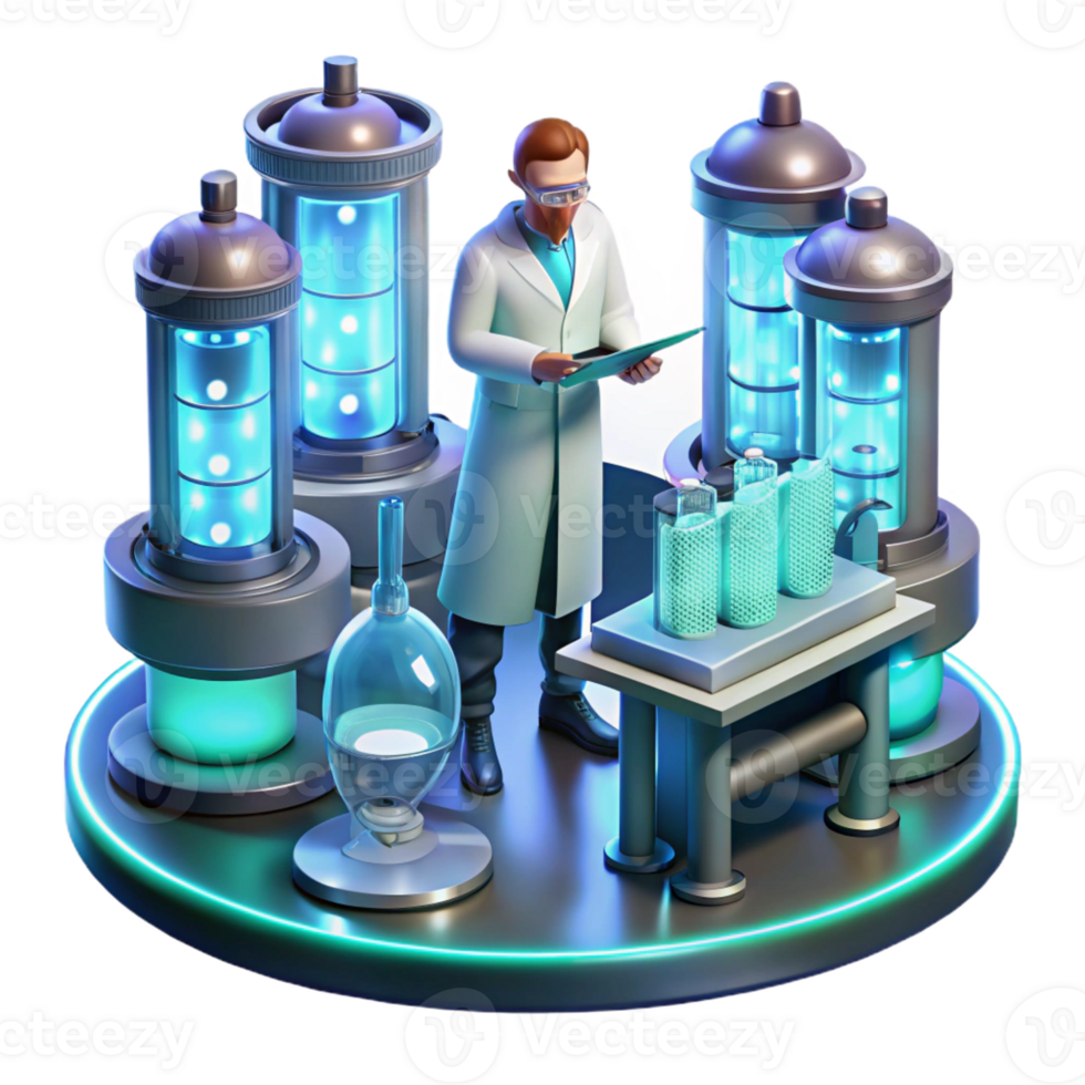 beautiful classic Scientist in Futuristic Laboratory premium png