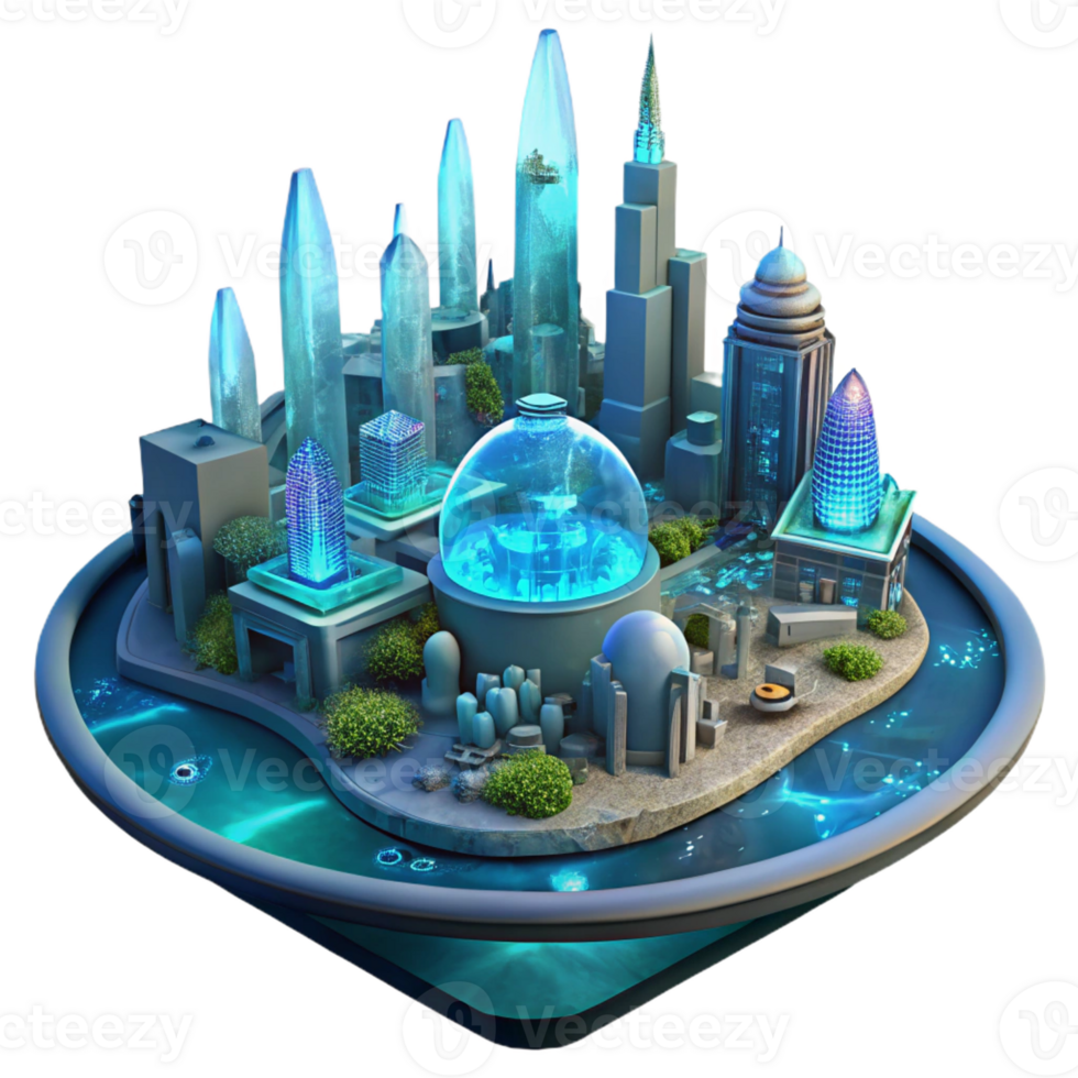 dramatic creative A Futuristic City Built on the Ocean Flo png
