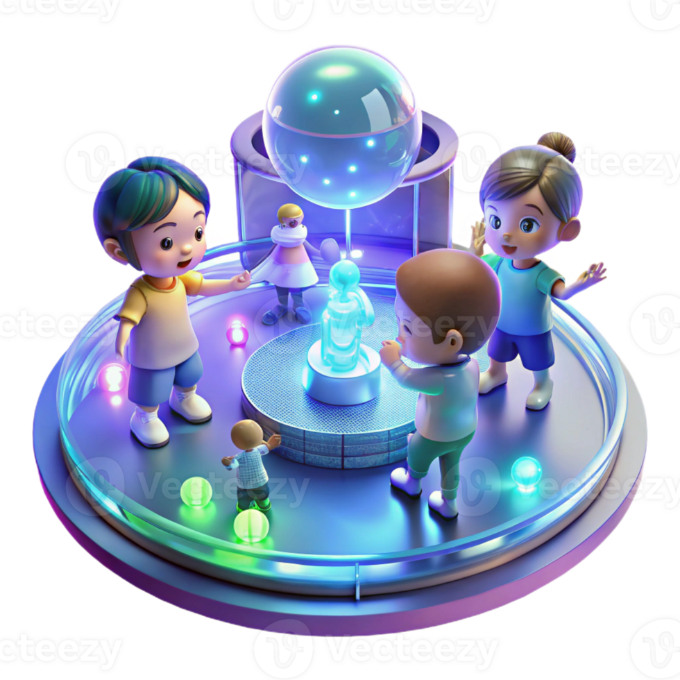 vibrant modern A Group of Children Playing with Holographi premium png