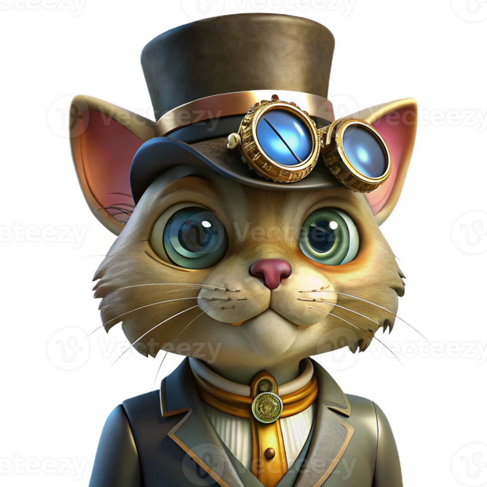 magnificent modern A Portrait of a Steampunk Cat Wearing a M high quality png