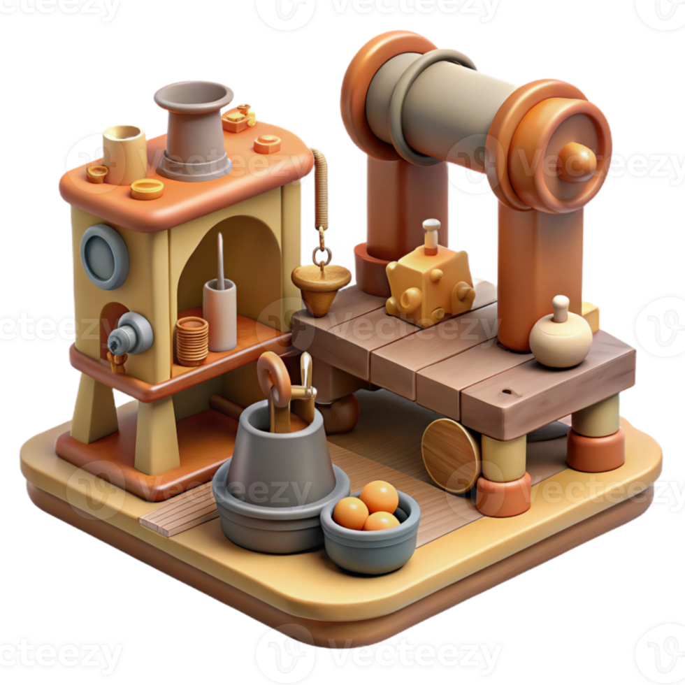 elegant modern Antique Toy Restoration Workshop Scene Cutout png