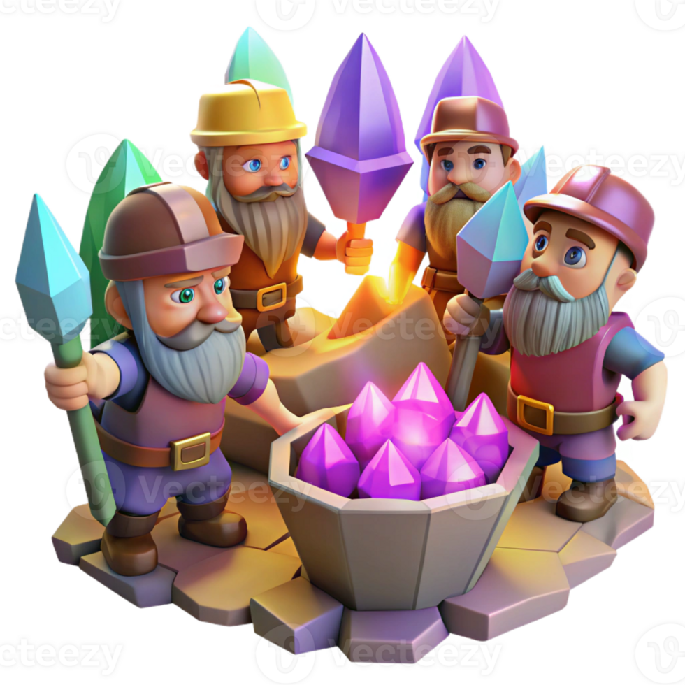 vibrant contemporary A Group of Adventurous Dwarves Mining For professional png