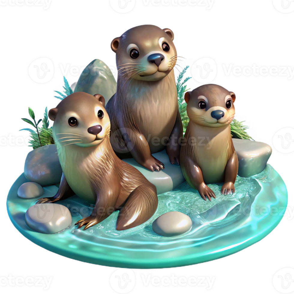 impressive rustic A Family of Playful Otters Frolicking In png
