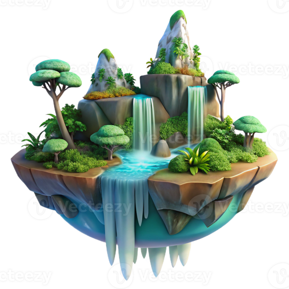 elegant modern A Floating Island with Waterfalls Cascadin high resolution png