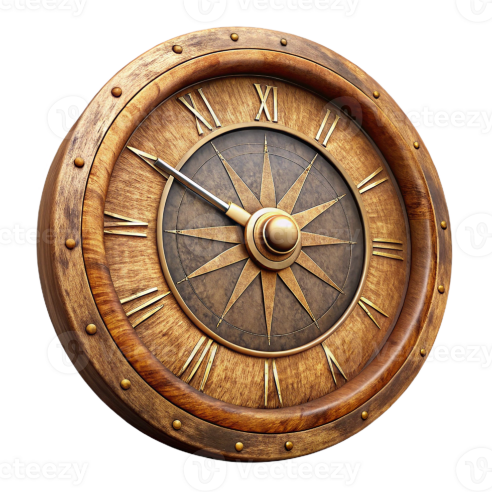 dramatic artistic Antique Wooden Clock Face Element detailed png