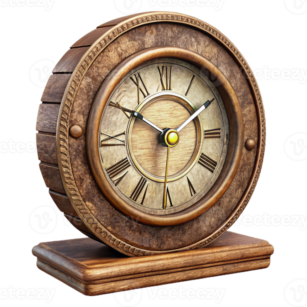 dramatic contemporary Antique Wooden Clock Roman Numerals Transparent Background premium png
