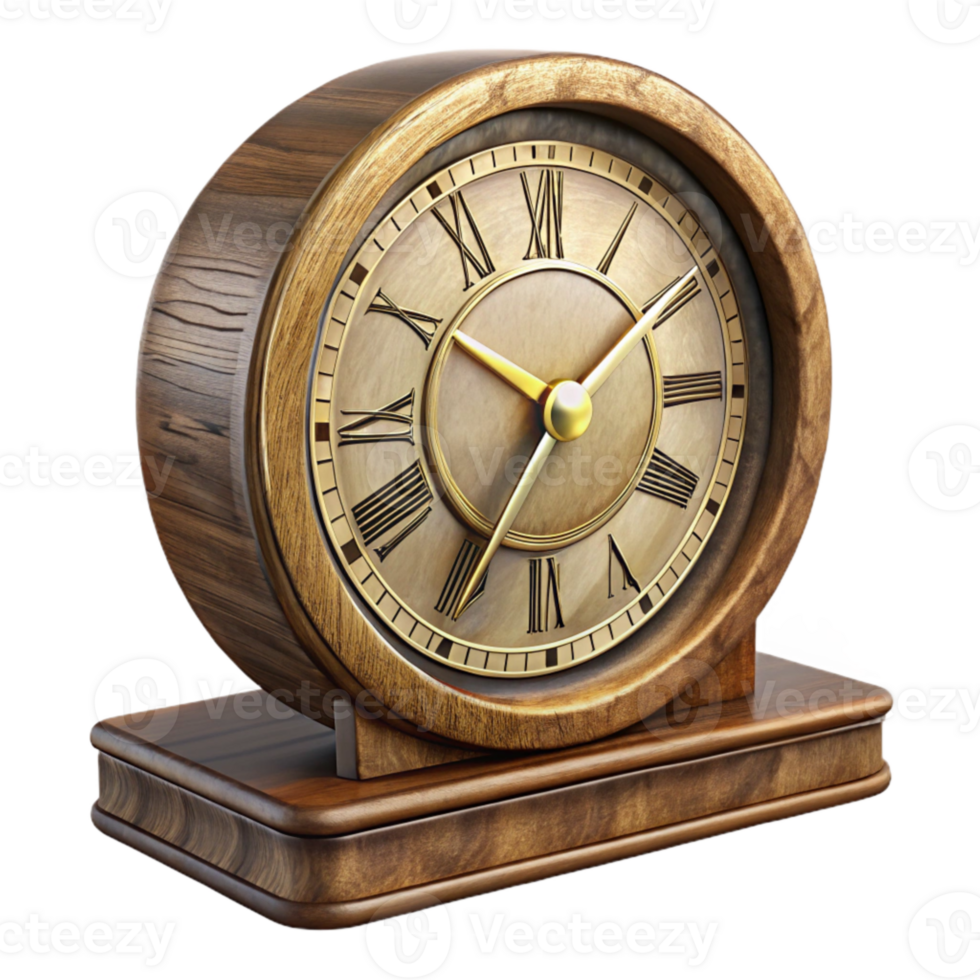 serene minimalist Antique Wooden Clock Roman Numerals Transparent Background exclusive png