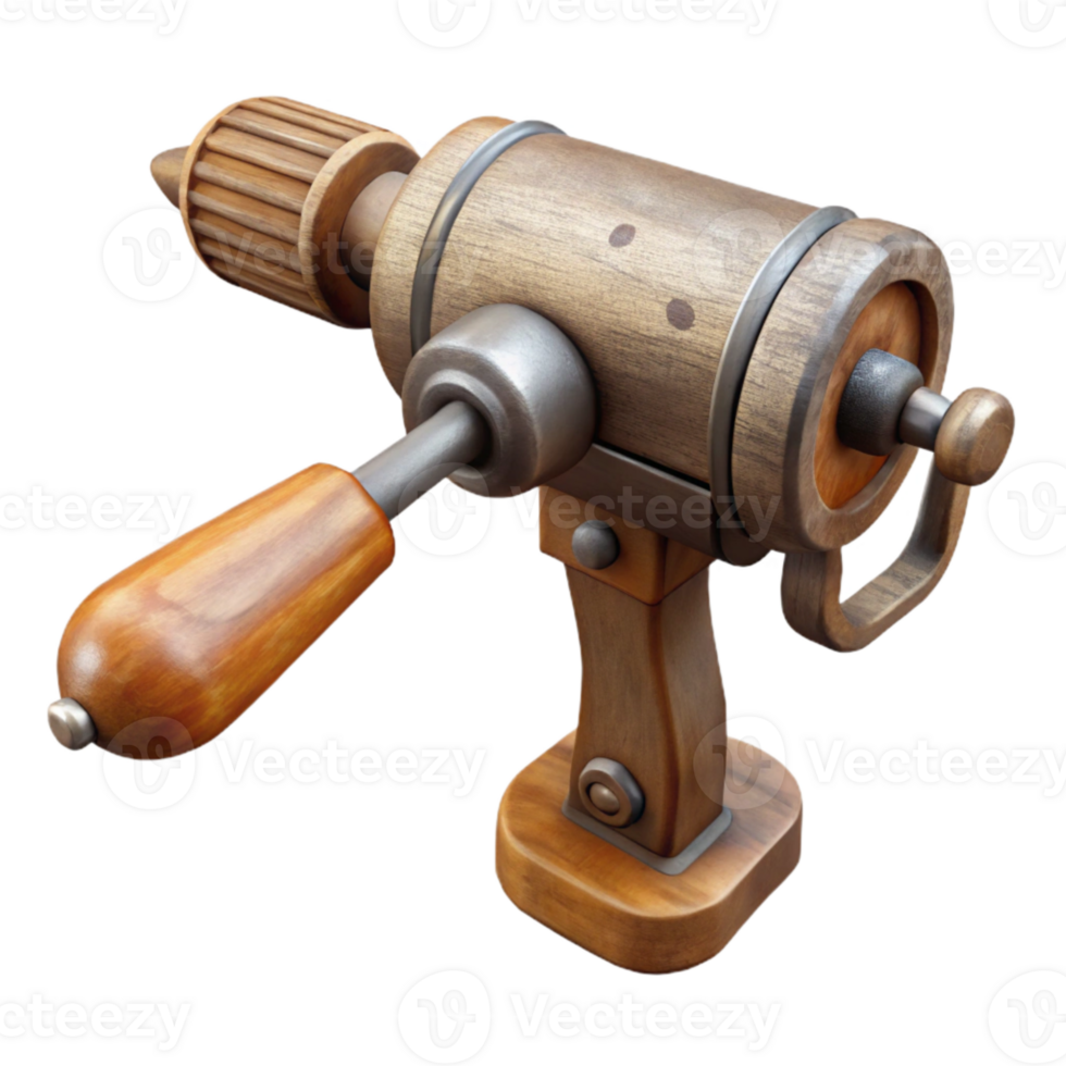 impressive artistic Antique Wooden Hand Drill Side View Element professional png