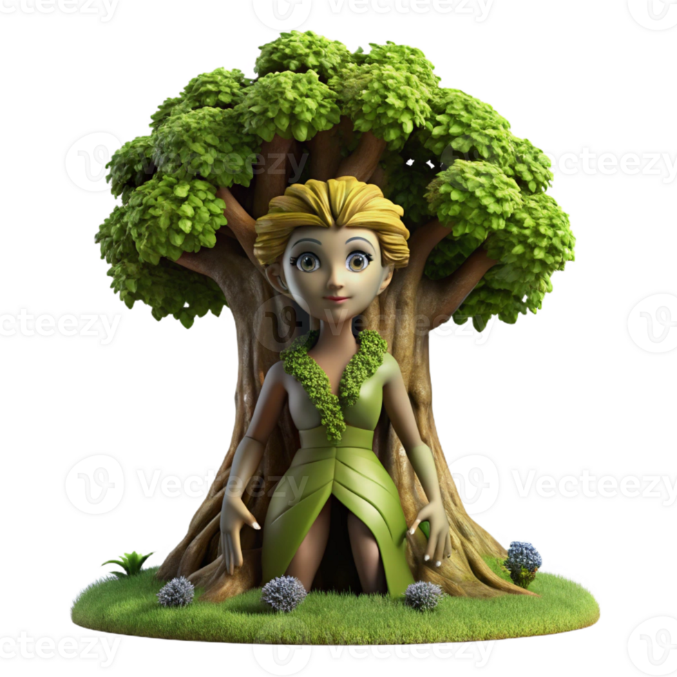 stunning vintage A Dryad Emerging from an Ancient Oak Tre 4K png