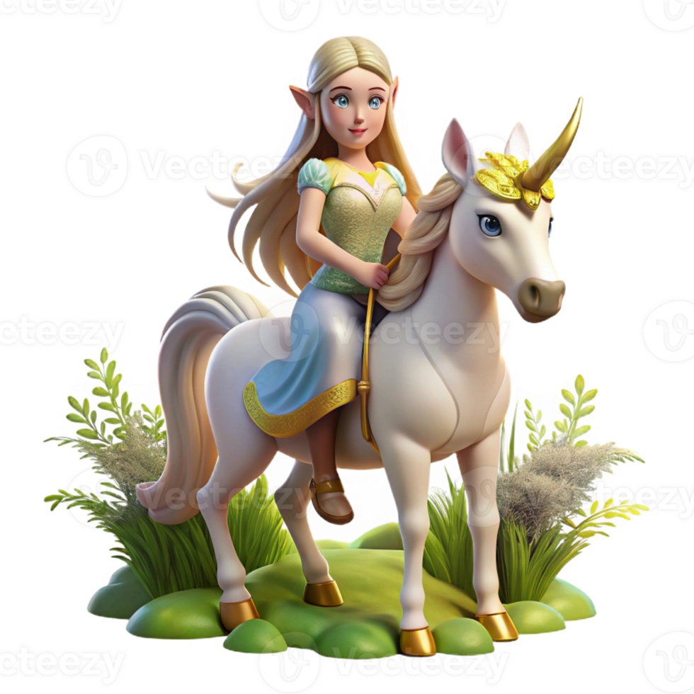 dramatic minimalist A Elf Princess Riding a Unicorn high resolution png