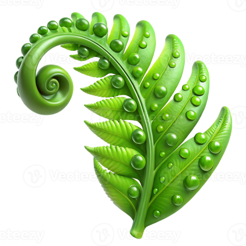 vibrant traditional A Lush Green Fern Unfurling Dew Drops C premium png