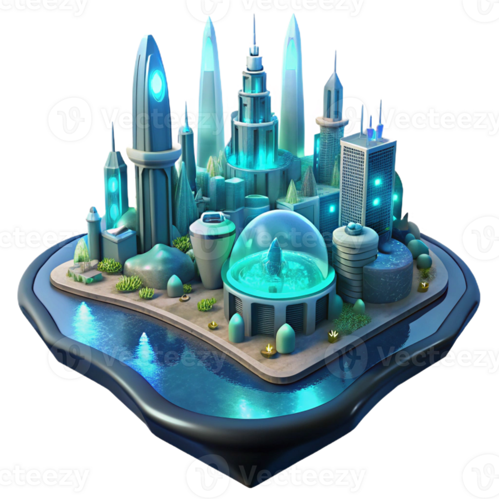 wonderful artistic A Futuristic City Built on the Ocean Flo detailed png