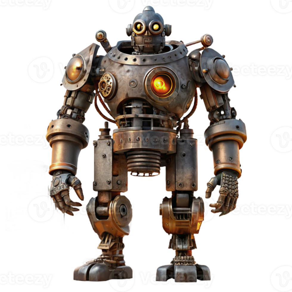 vibrant minimalist A Massive Steampunk Robot with Intricat high quality png