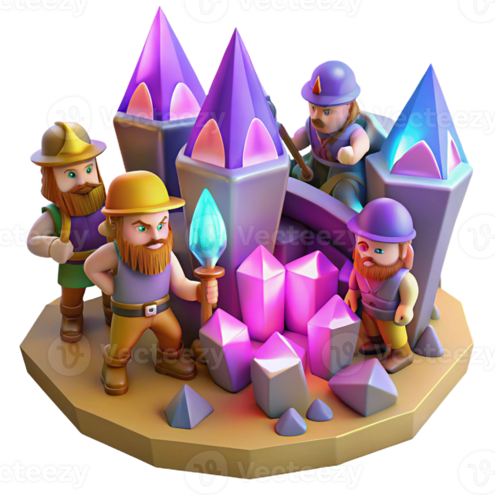 serene modern A Group of Adventurous Dwarves Mining For original png