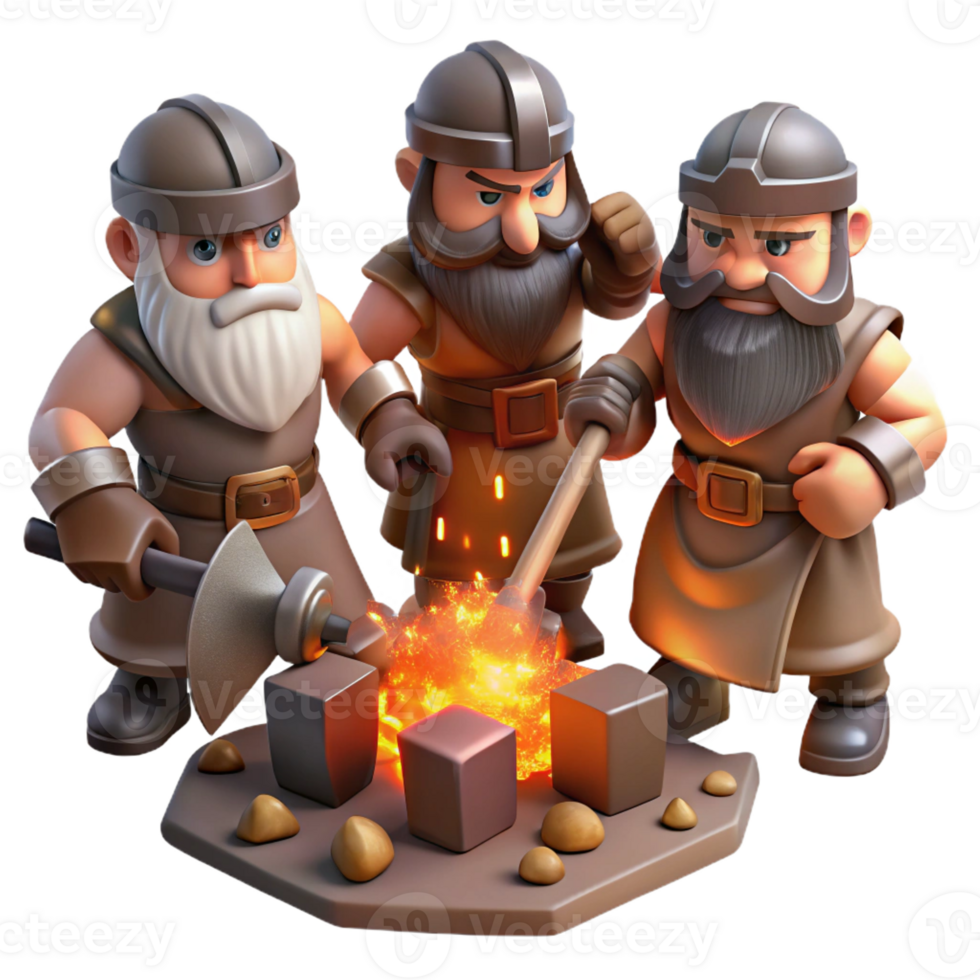 serene creative A Group of Dwarves Forging Weapons in A exclusive png
