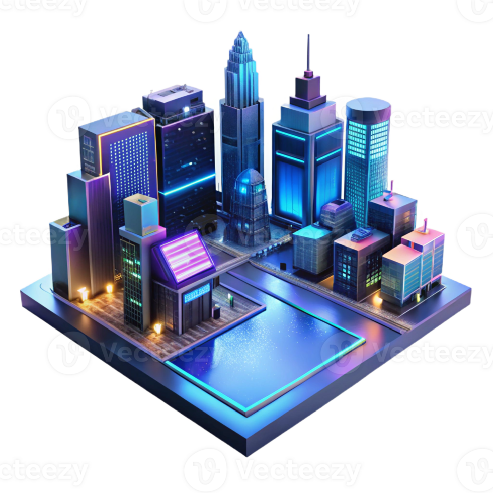 serene vintage A Futuristic Cityscape at Night Towerin professional png