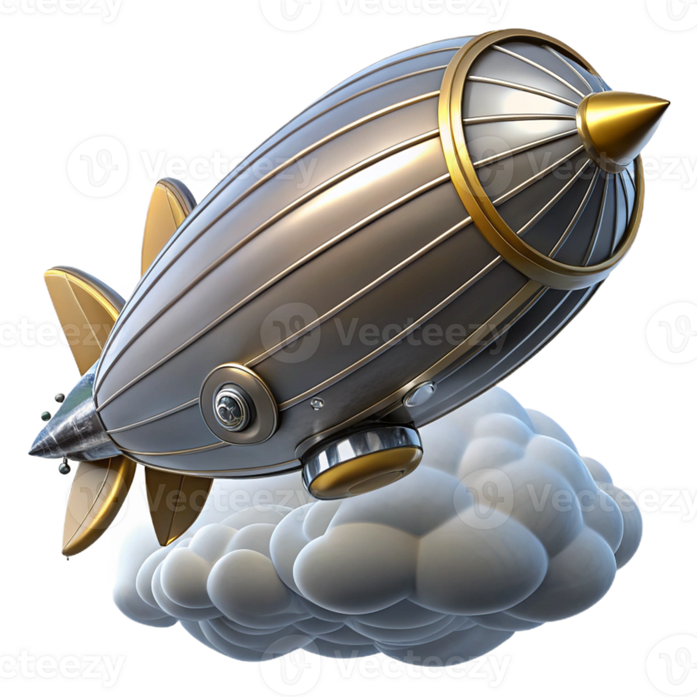 beautiful minimalist A Steampunk Zeppelin Sleek and Silver detailed png