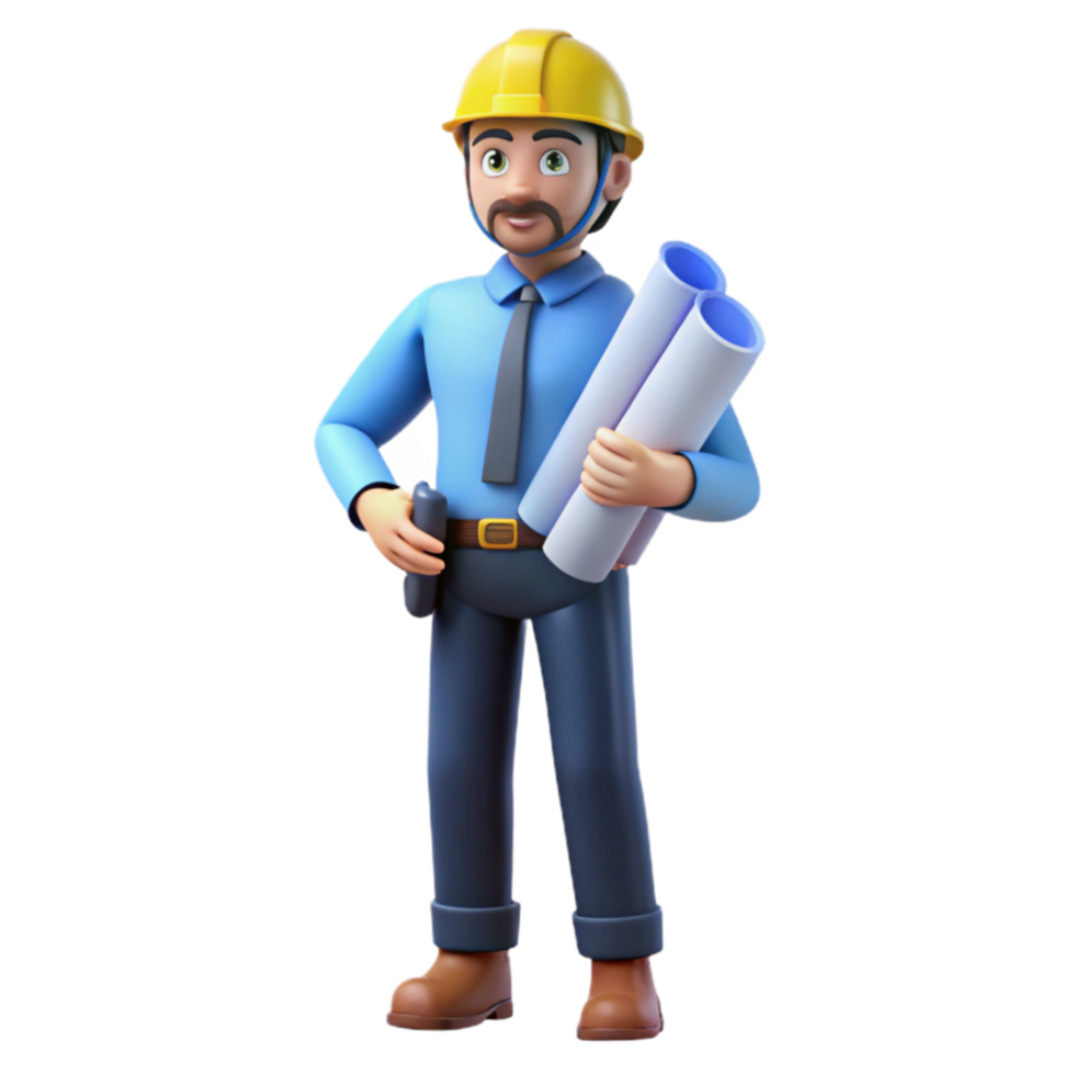stunning modern Architect with Blueprints Transparent Background detailed png