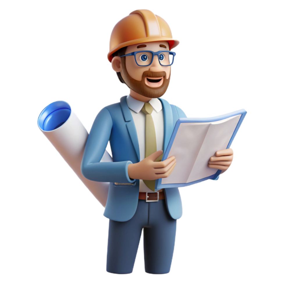 elegant minimalist Architect with Blueprints Transparent Background premium png