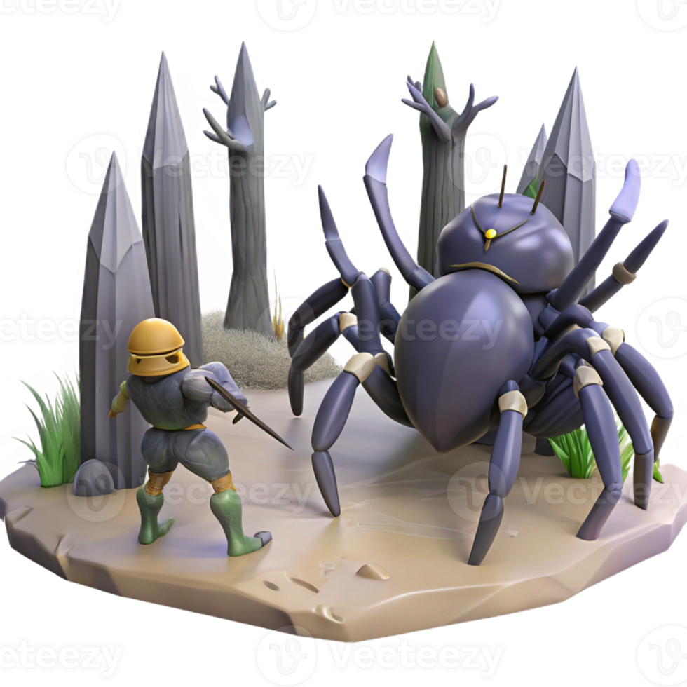 serene abstract A Lone Knight Battling a Giant Spider In detailed png