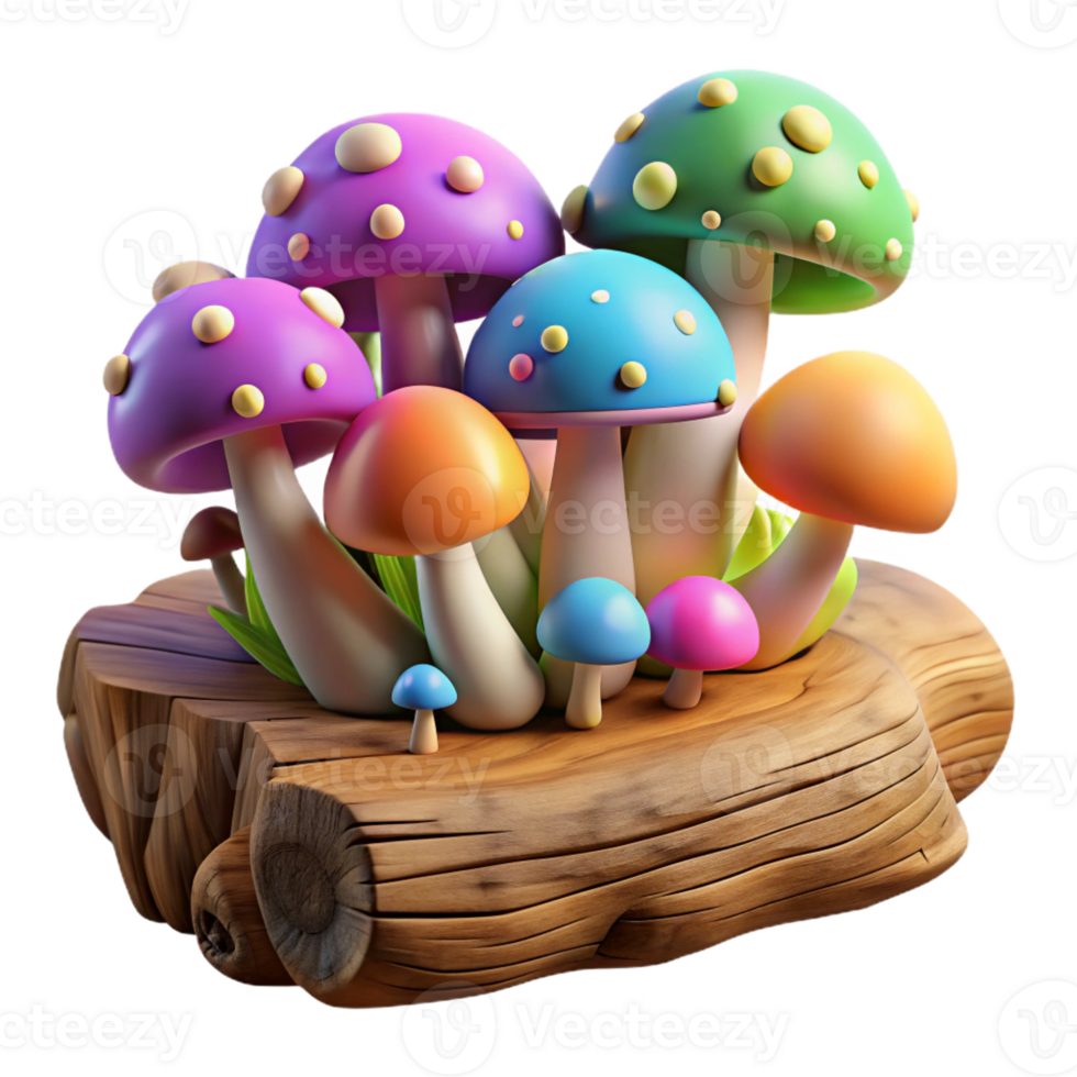 dramatic contemporary Colorful Mushrooms Growing on Fallen Log authentic png