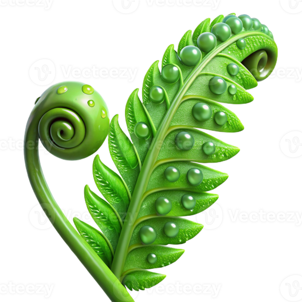 wonderful minimalist A Lush Green Fern Unfurling Dew Drops C premium png