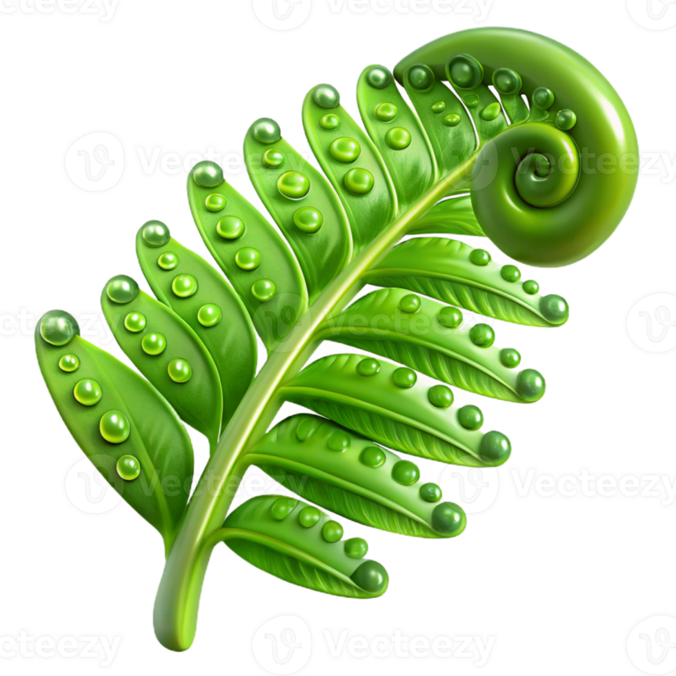 serene artistic A Lush Green Fern Unfurling Dew Drops C premium png