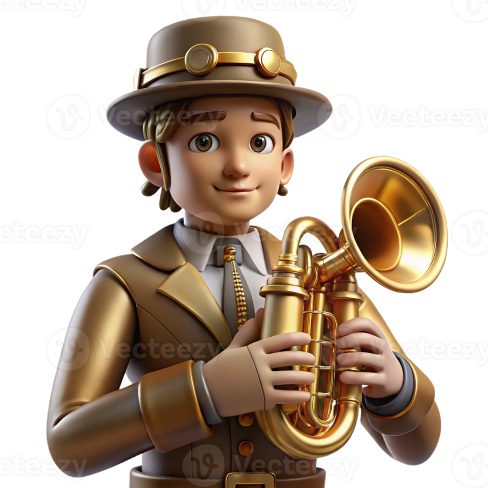 dramatic abstract Steampunk Musician Playing Trumpet 4K png