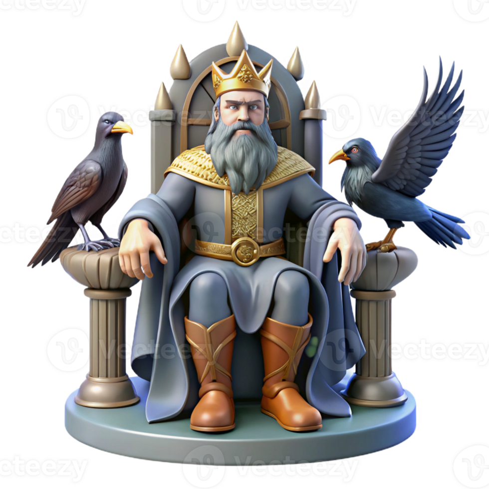 dramatic creative Odin Seated on His Throne Ravens Perched high resolution png